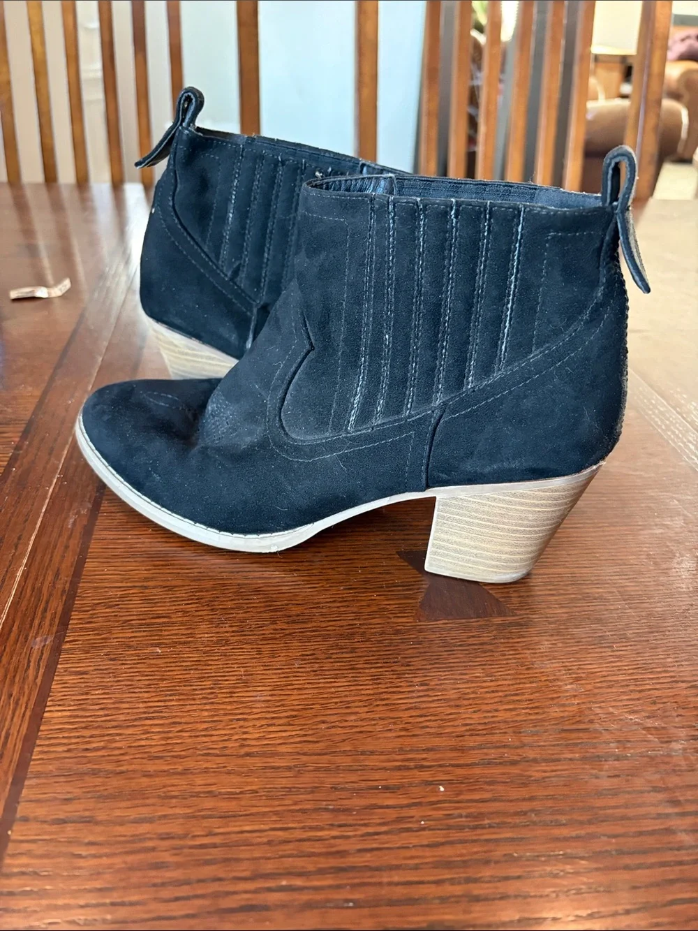 Sugar Black Suede Ankle Booties with Stacked Heel
